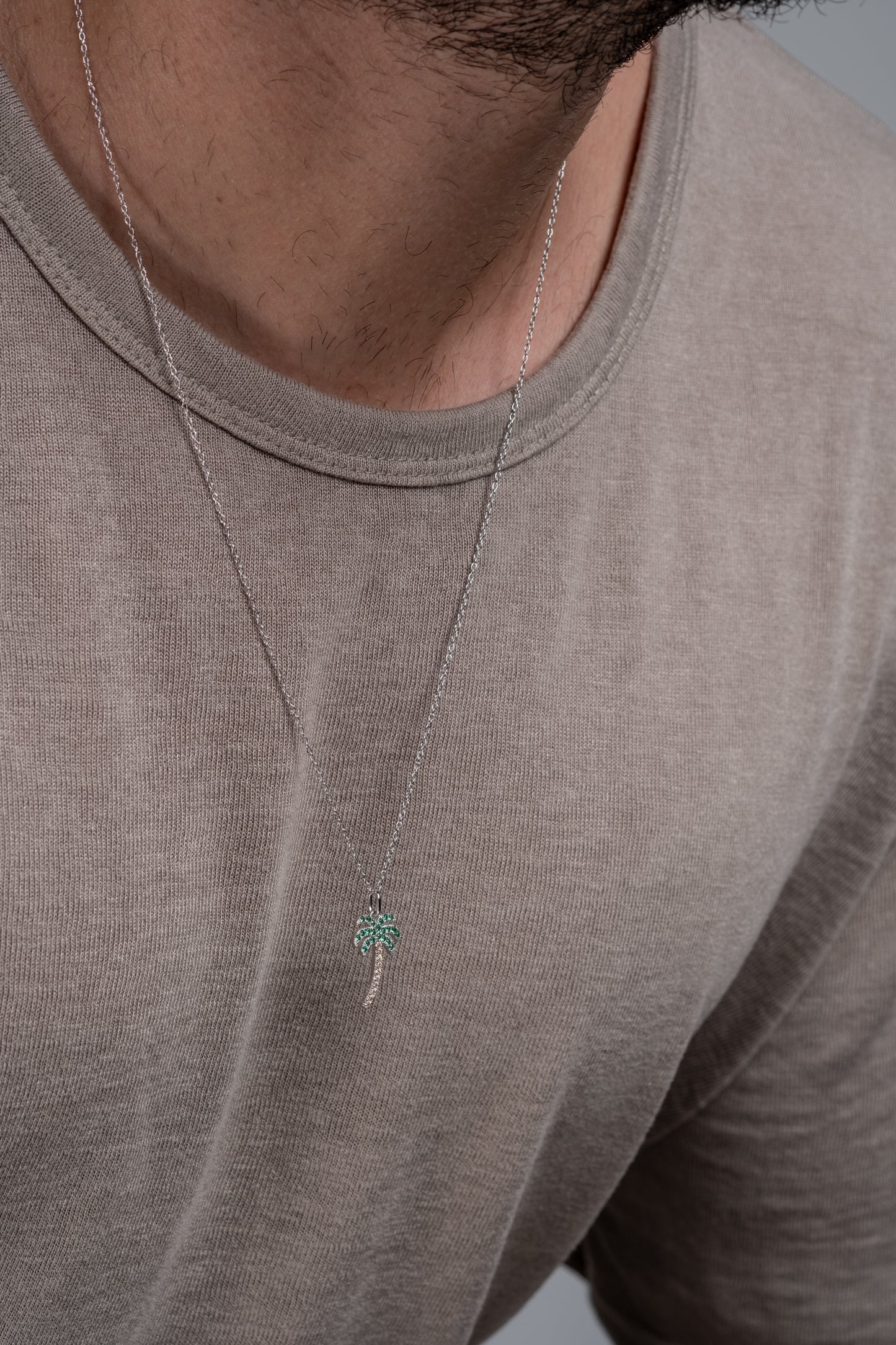 Silver 925 palm tree - rose gold & green
