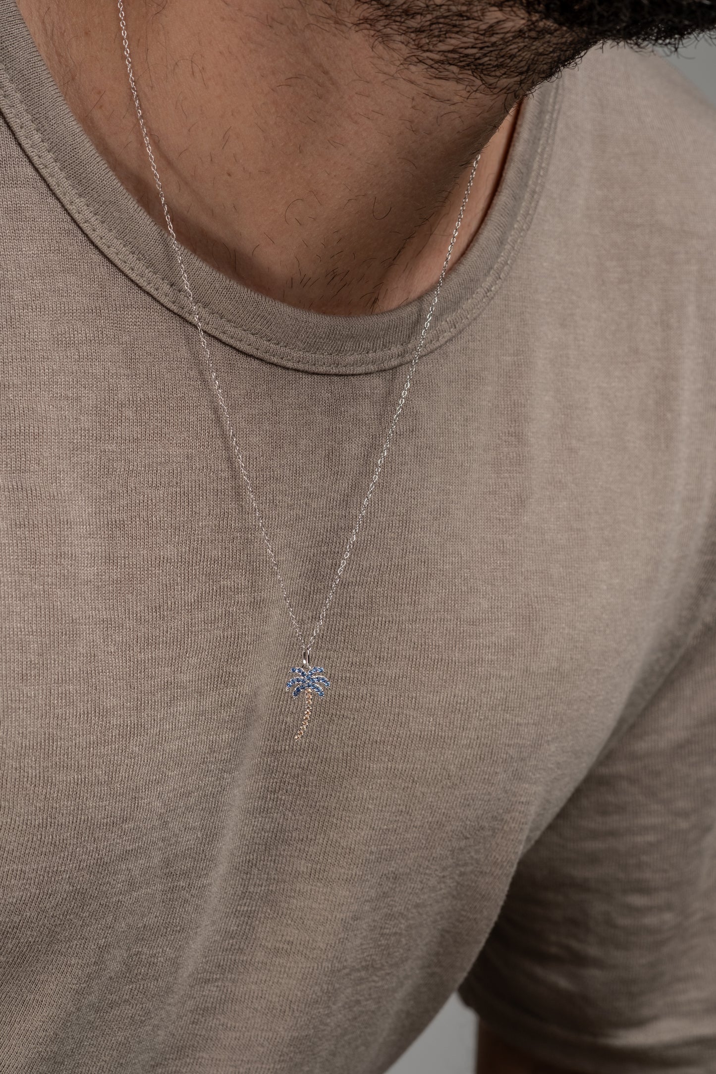 Silver 925 palm tree - rose gold & blue