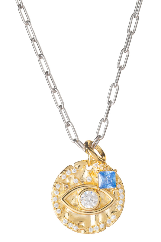 Silver 925 Chain & Striking Eyes gold charm
