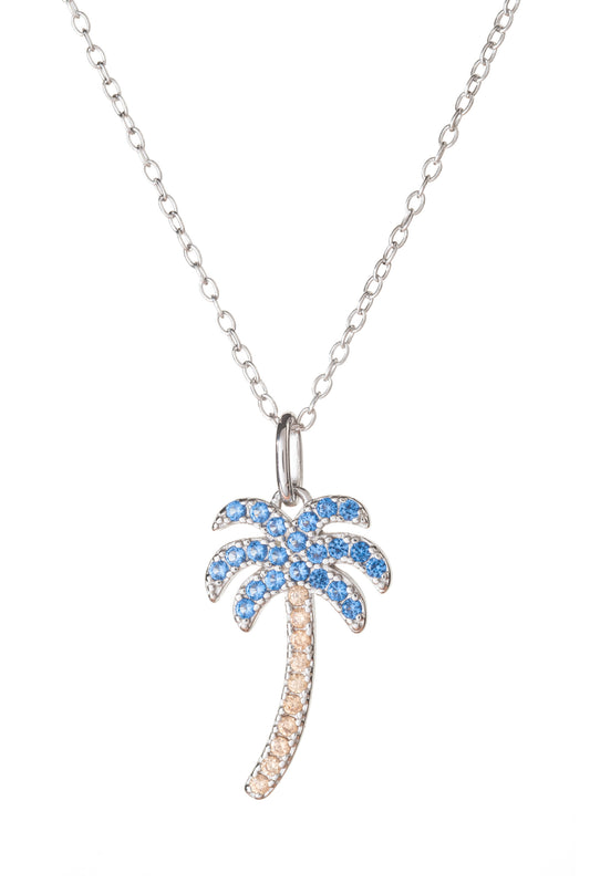 Silver 925 palm tree - rose gold & blue