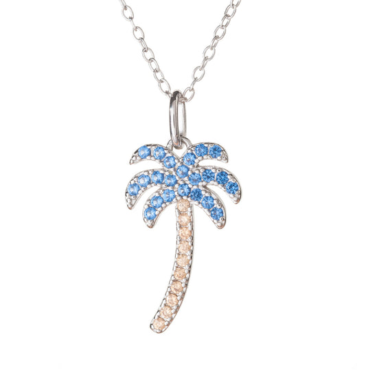 Silver 925 palm tree - rose gold & blue