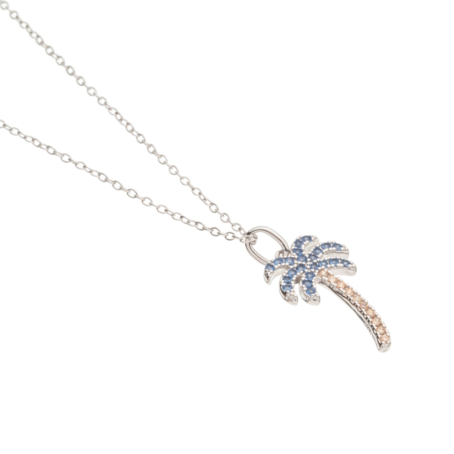Silver 925 palm tree - rose gold & blue