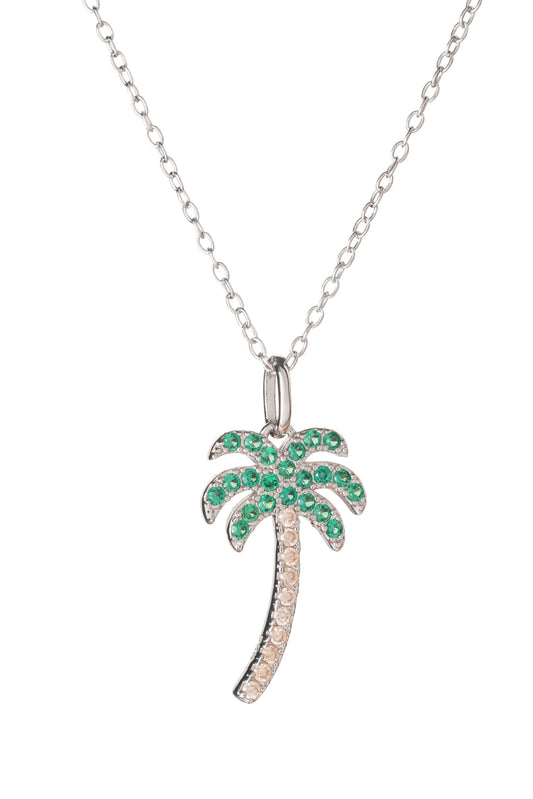 Silver 925 palm tree - rose gold & green