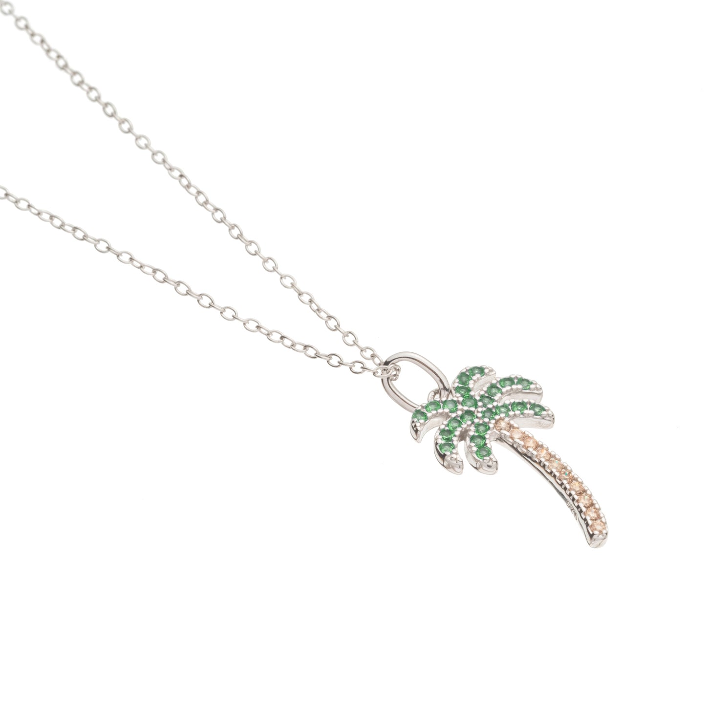 Silver 925 palm tree - rose gold & green