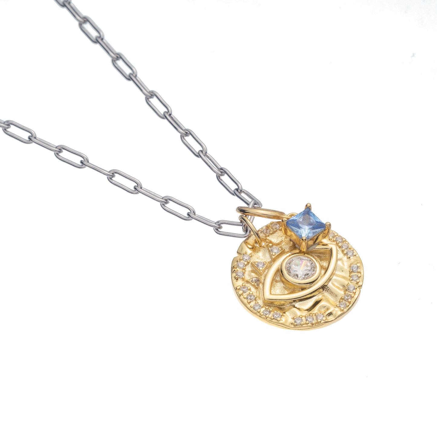 Silver 925 Chain & Striking Eyes gold charm
