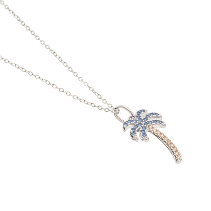 Silver 925 palm tree - rose gold & blue